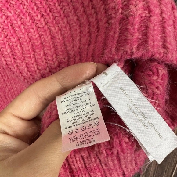 LOFT Pink Open Knit Sweater Wool Blend Chunky Womens Size Small - Picture 6 of 6